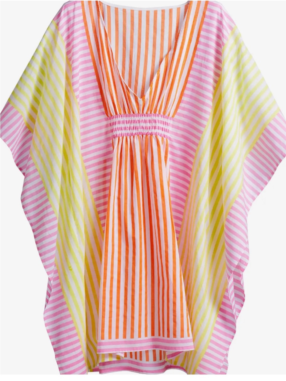 Flowy Striped V-Neck Swim beach Coverup in Pink, Orange & Yellow
Size medium